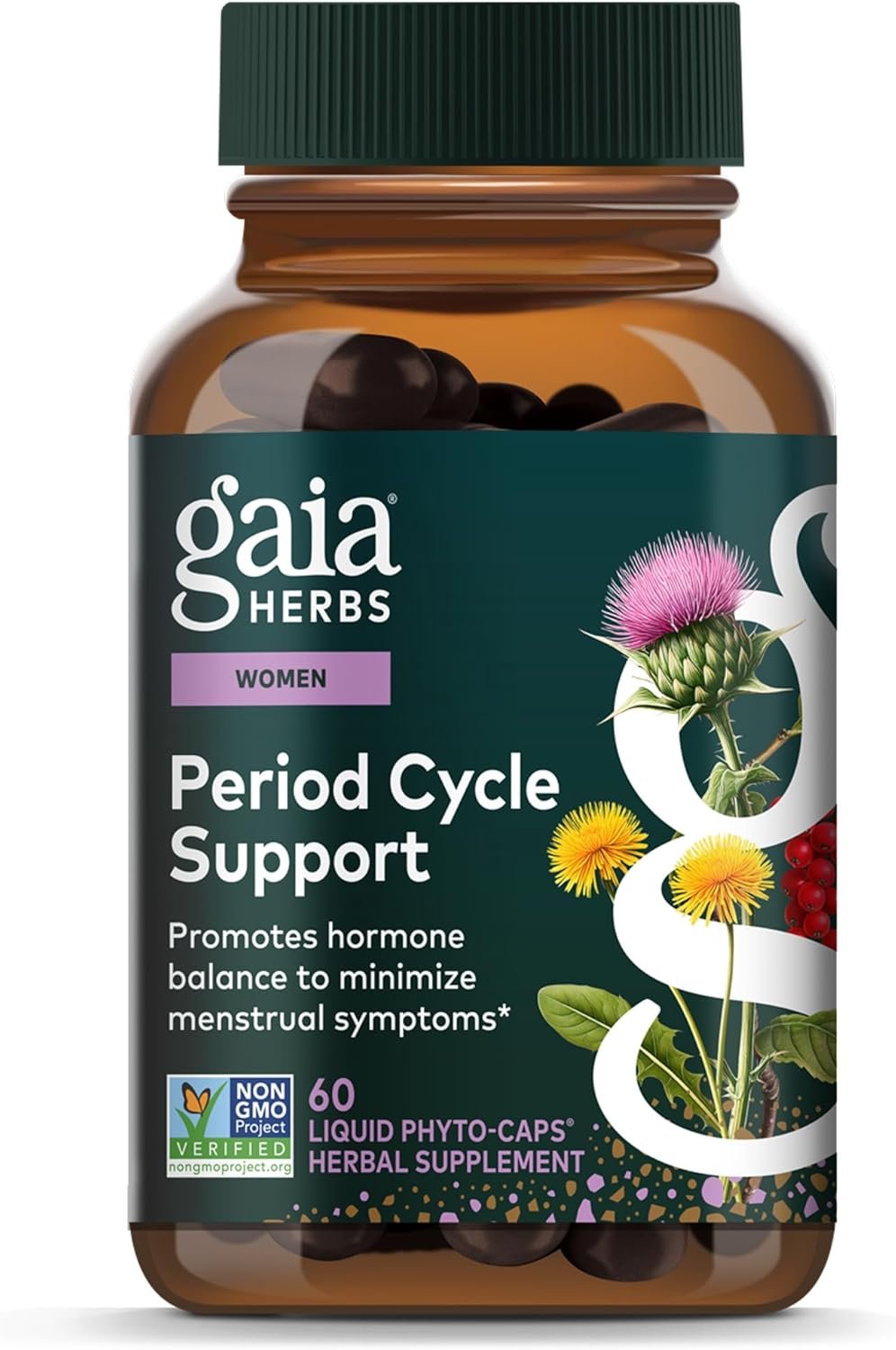 Gaia Herbs Period Cycle Support – Supports Hormone Balance & PMS Relief* – Herbal Supplement with Vitex Berry & Schisandra – Free from Gluten, Dairy & Soy – 60 Vegan Liquid Phyto-Caps (30 Servings)