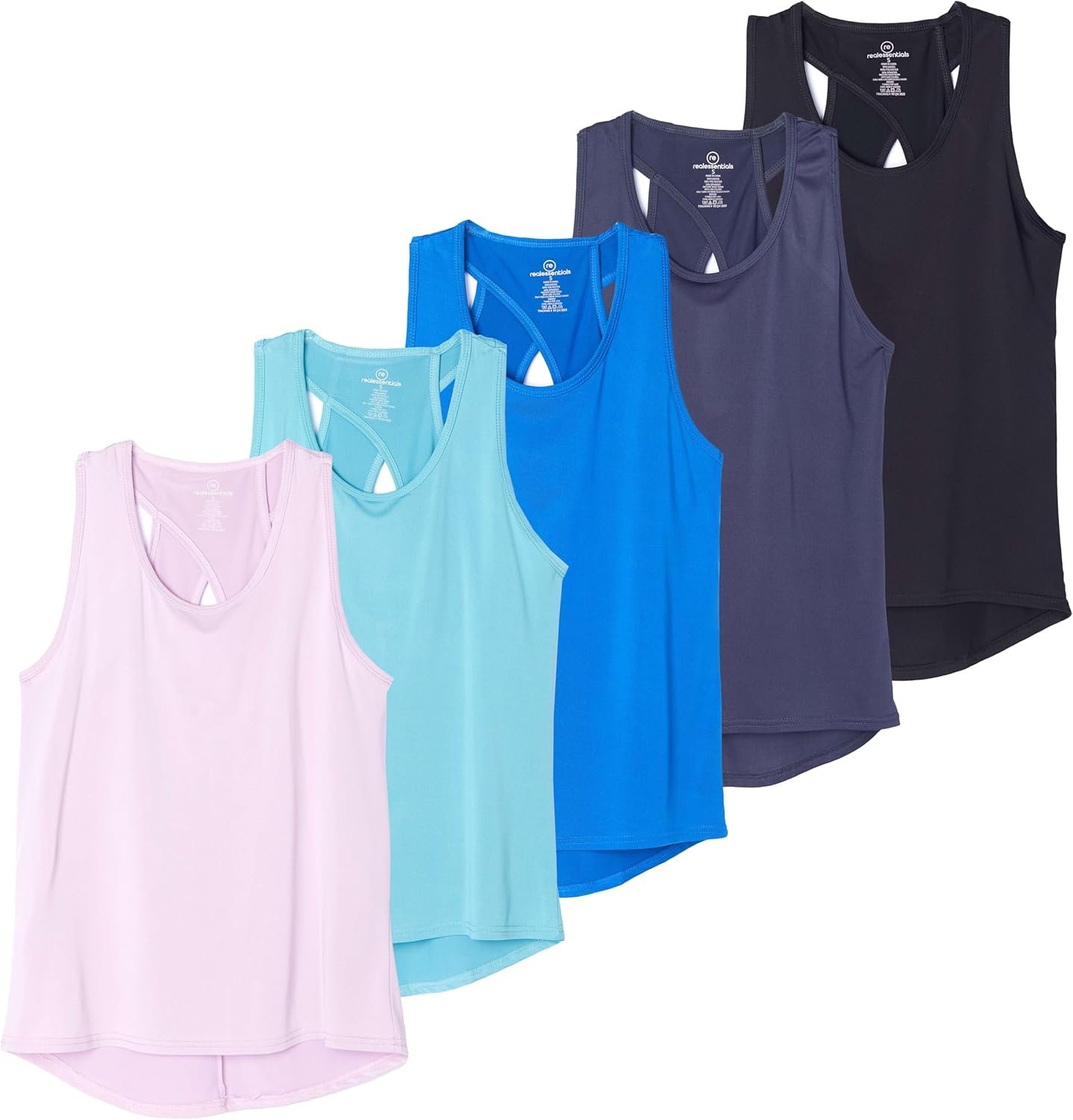 Real Essentials 5 Pack: Women’s Crossback Keyhole Open Back Workout Tank Top Dry-Fit Sleeveless Yoga Gym (Available in Plus)