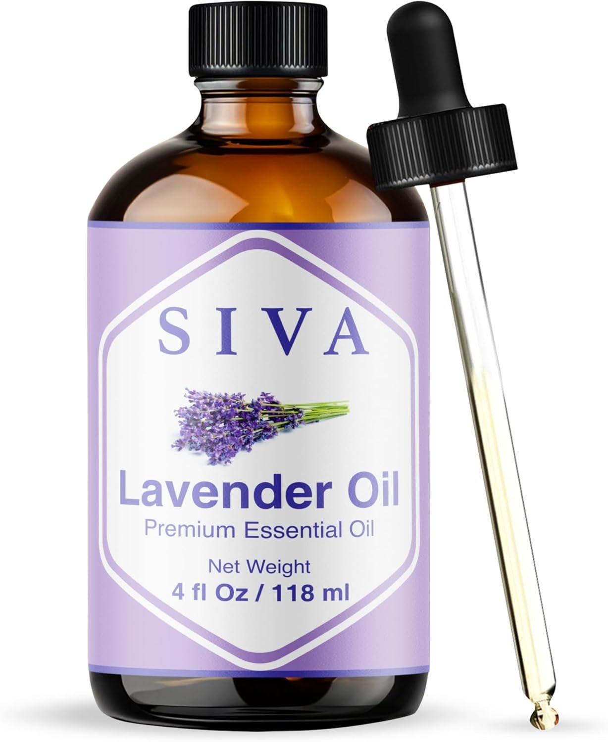 Siva Lavender Essential Oil – 4 Fl Oz – 100% Natural Lavender Oil – for Diffuser, Face, Skin Care, Aromatherapy, Hair Care, Scalp and Body Massage – with Dropper