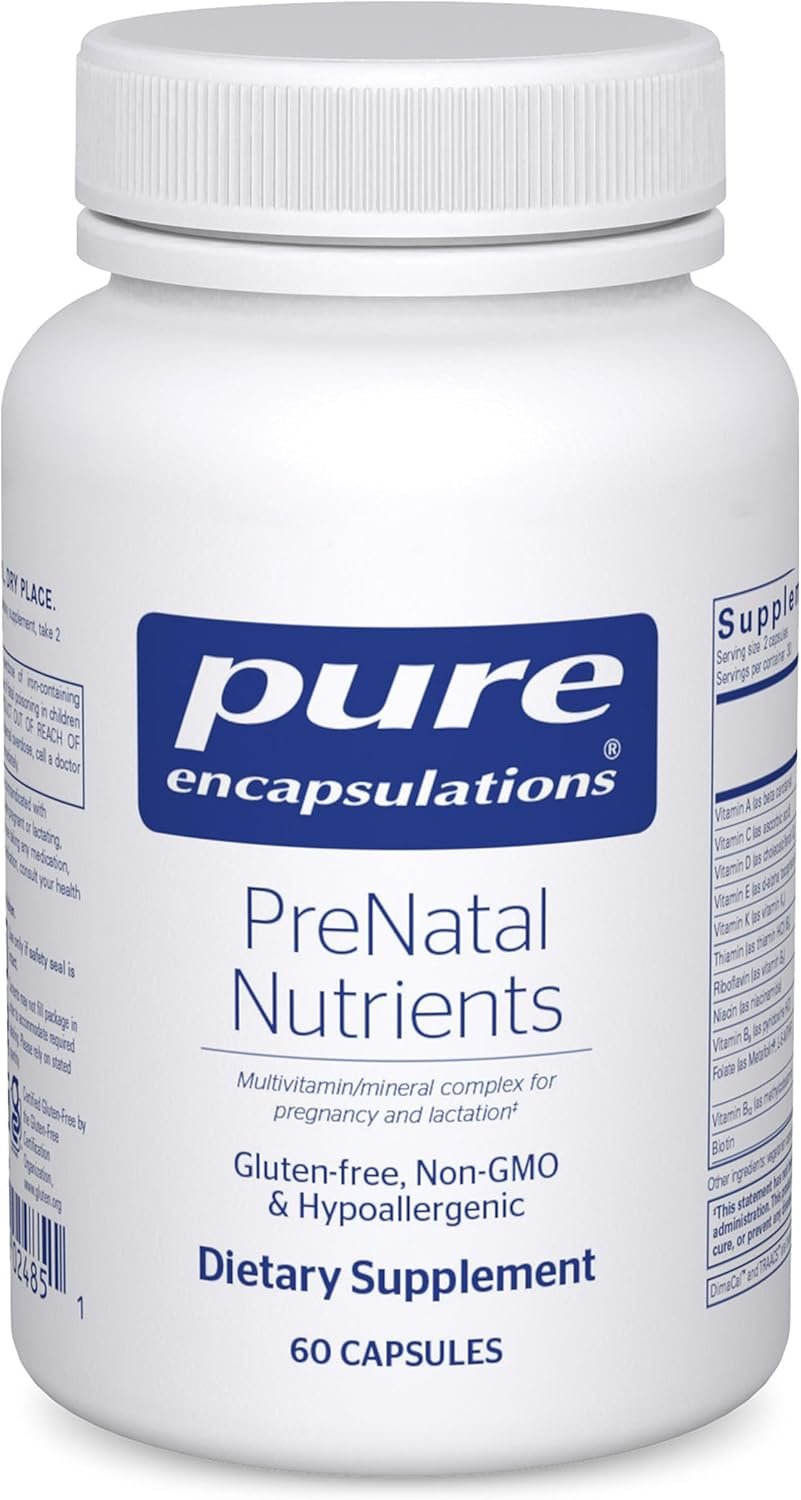 Pure Encapsulations PreNatal Nutrients – for Pregnancy & Lactation – Aids Energy & DNA Development* – with Folate, Choline & Iron – Gluten Free & Non-GMO – 60 Capsules