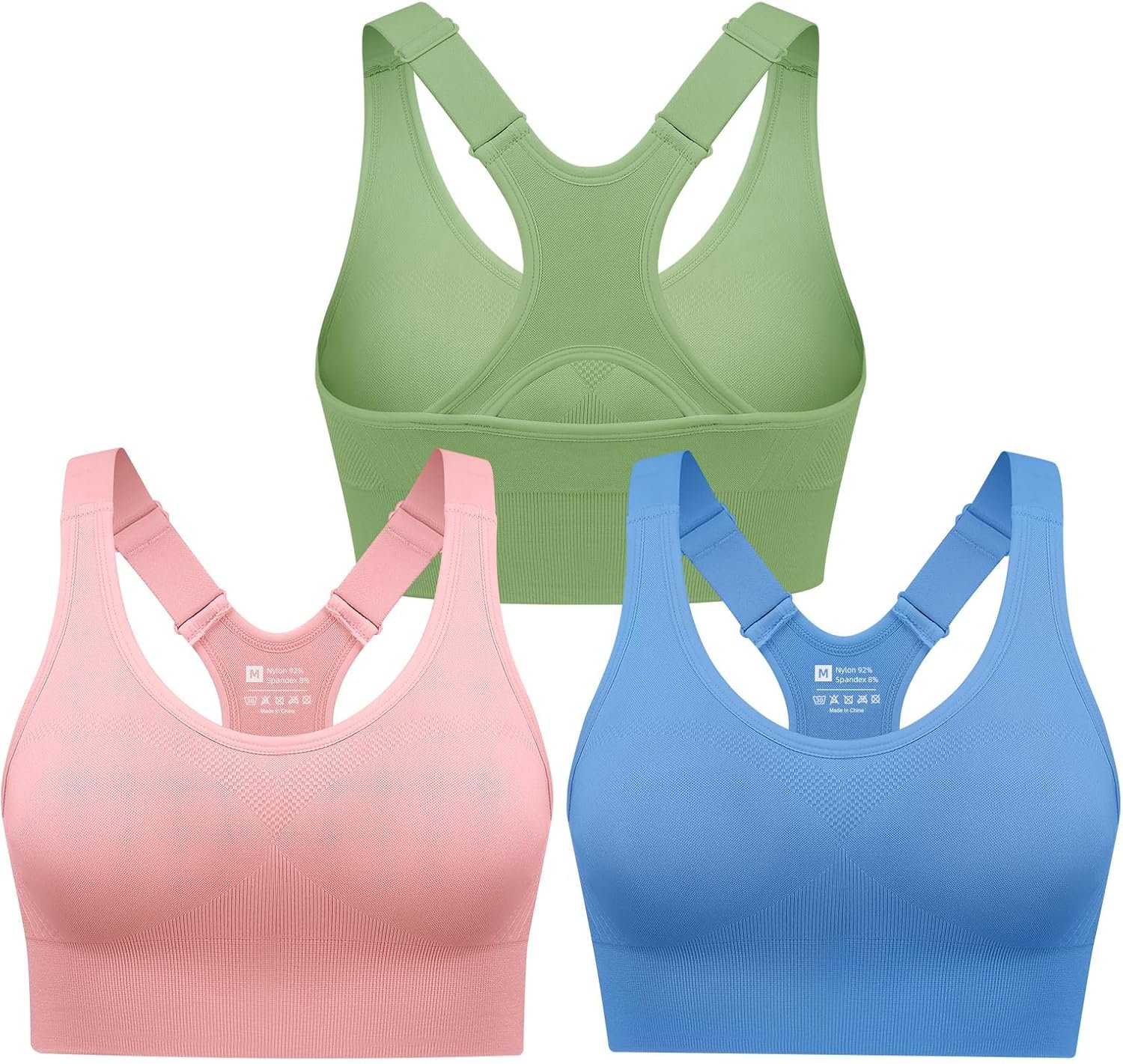 Sports Bras for Women Pack Racerback High Support Bras with Adjustable Straps-Padded Seamless Yoga Bra