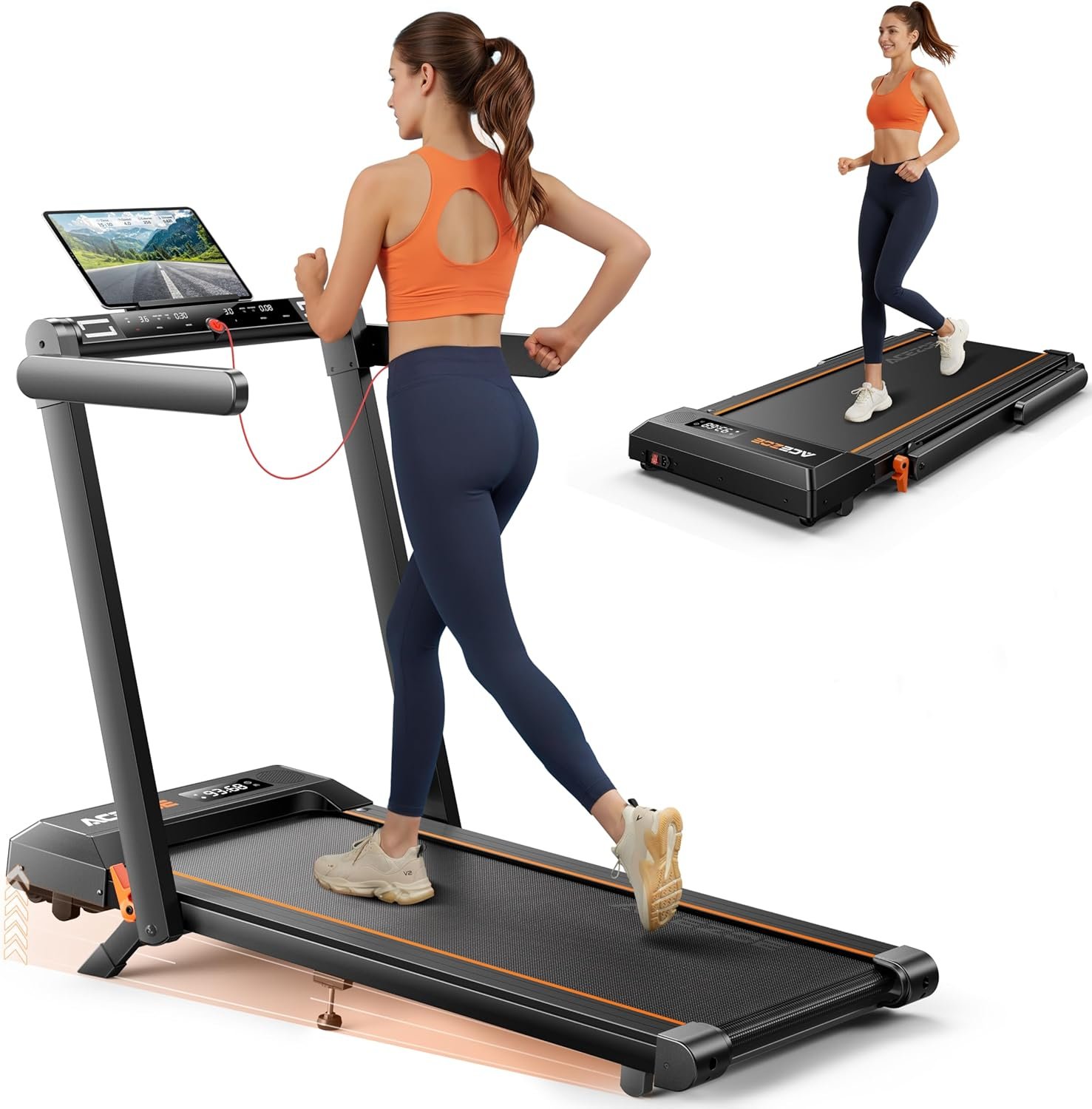 Acezoe Foldable Treadmill with 0-15% Incline and Handle Bar, 2.5HP Treadmills for Home, Under Desk Treadmill with 300LBS Capacity, Walking Pad with Speaker, APP/Remote Control