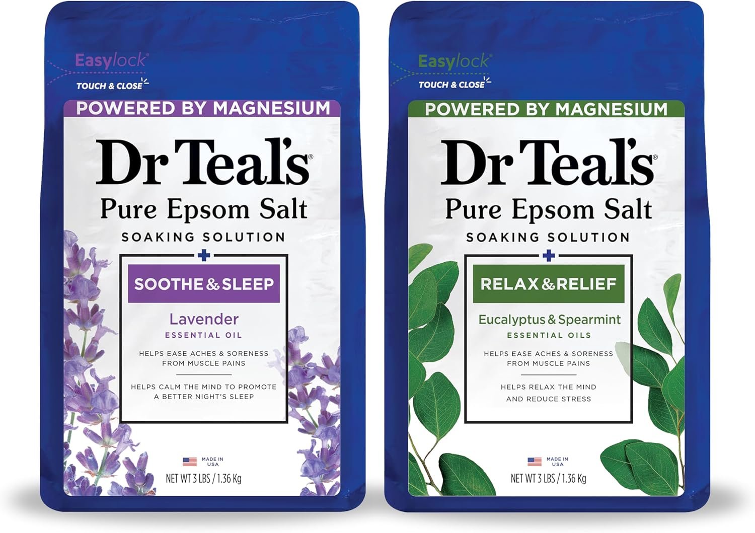 Dr Teal’s Pure Epsom Salt, Lavender & Eucalyptus Duo Bundle, 3 lbs (Pack of 2)