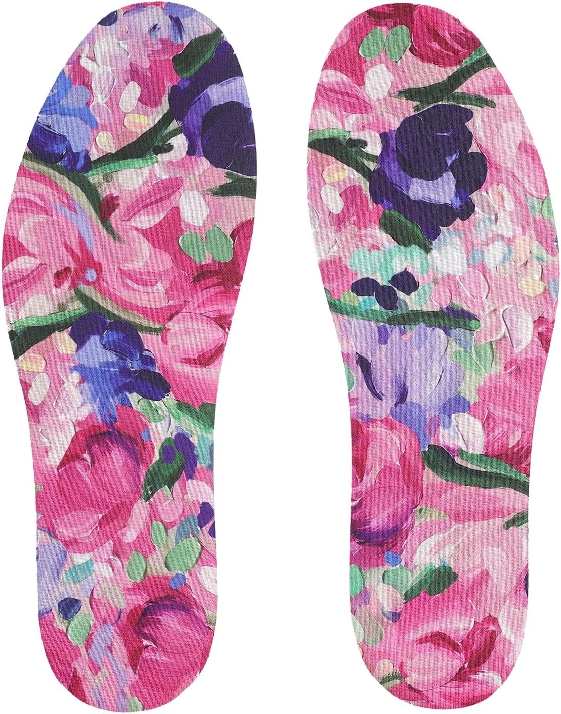 No Show Socks for Women, Shoe Inserts,Sockless,Anti Odor No Slipping,Washable Barefoot Inner Soles for Women,Tulip Print,Size 6-9