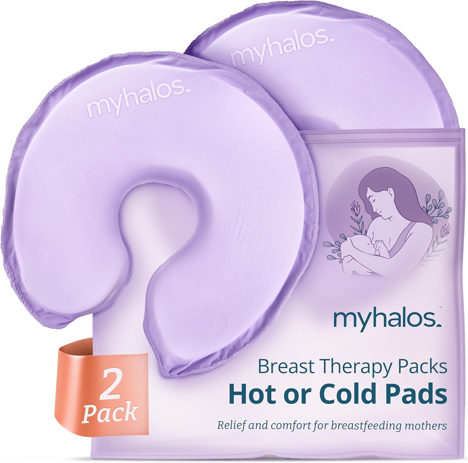 MyHalos® Breast Therapy Pads for Breastfeeding – 2 Reusable Hot & Cold Compress Pads, Breastfeeding Essentials for Engorgement, Nipple Pain Relief, Mastitis – Nursing Supplies for Postpartum (2 Pack)