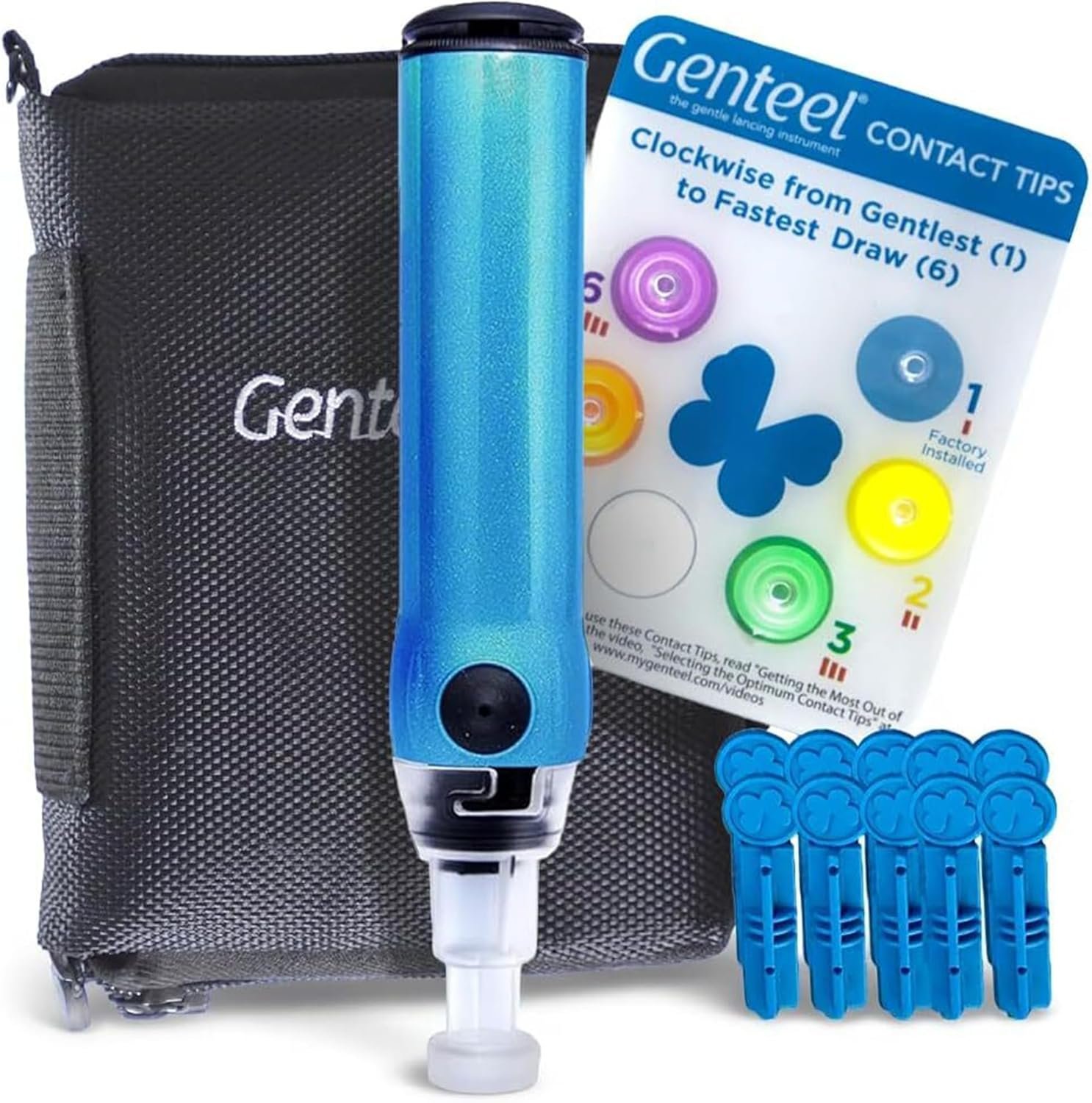 Genteel Plus – No Prick Pain Vacuum Lancing Device for Diabetes Testing – Blood Sugar, Glucose, Ketone, and DNA Home Tests (Butterfly Blue)