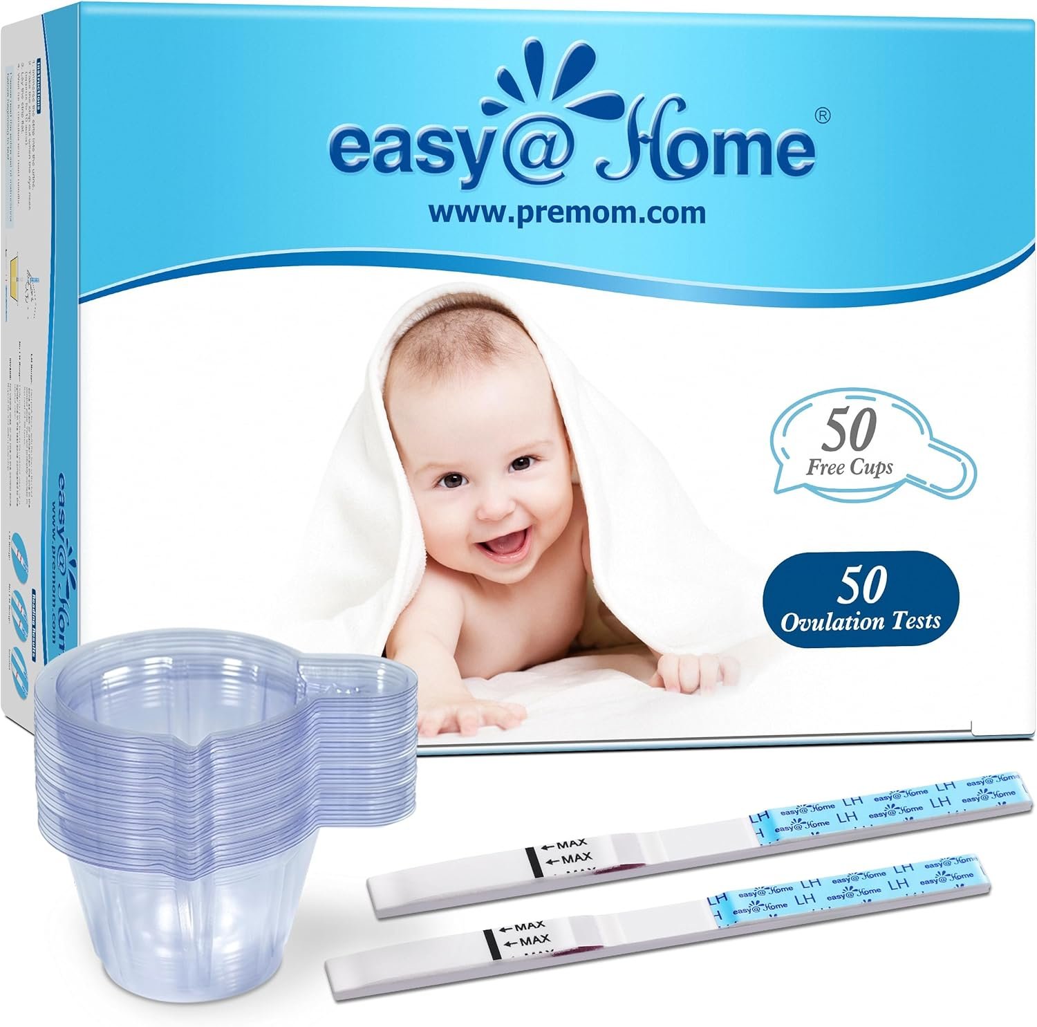 Easy@Home Ovulation Test Predictor Kit : Accurate Fertility Test for Women (Width of 5mm), Fertility Monitor Test Strips, 50 LH Strips with 50 Urine Cups