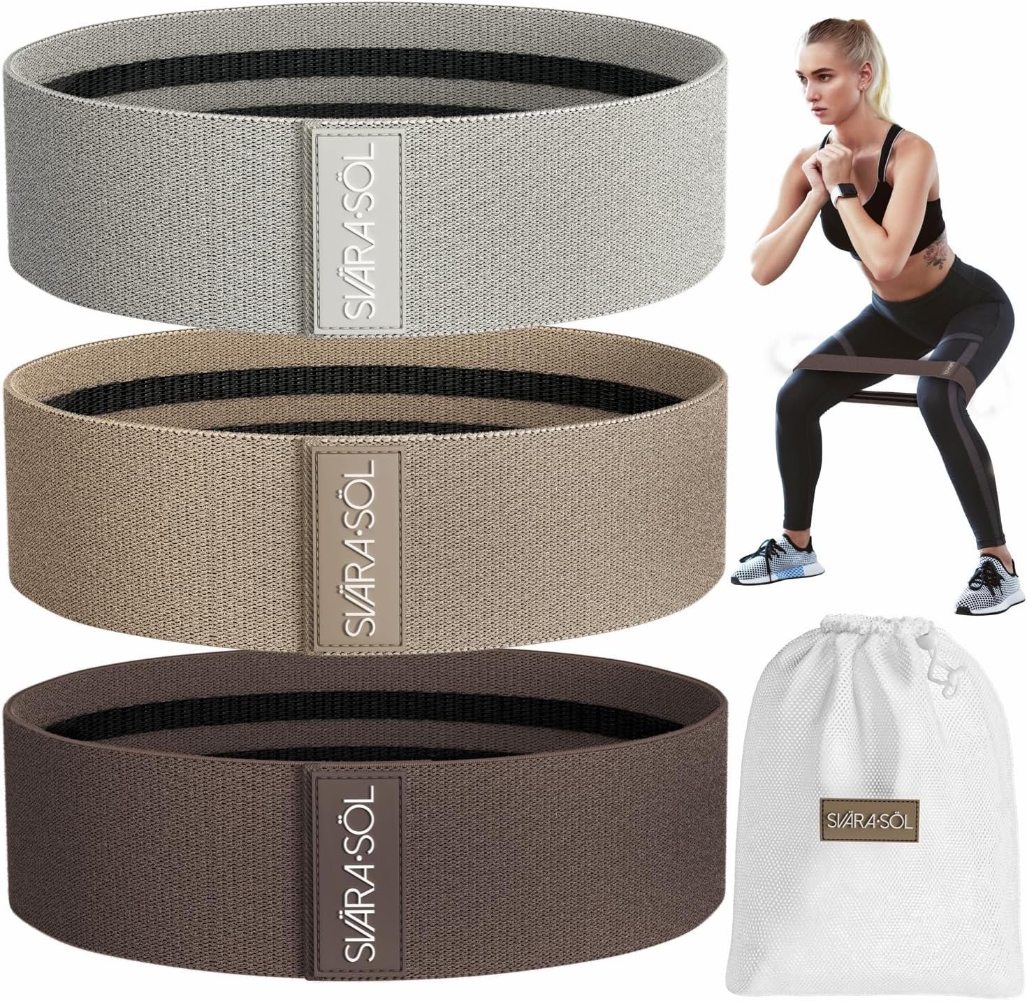 Fabric Resistance Bands Set of 3 for Legs, Glutes, Arms, Booty Bands for Women and Men, Resistance Bands for Working Out, Physical Therapy, Strength Training, Elastic Bands for Exercise