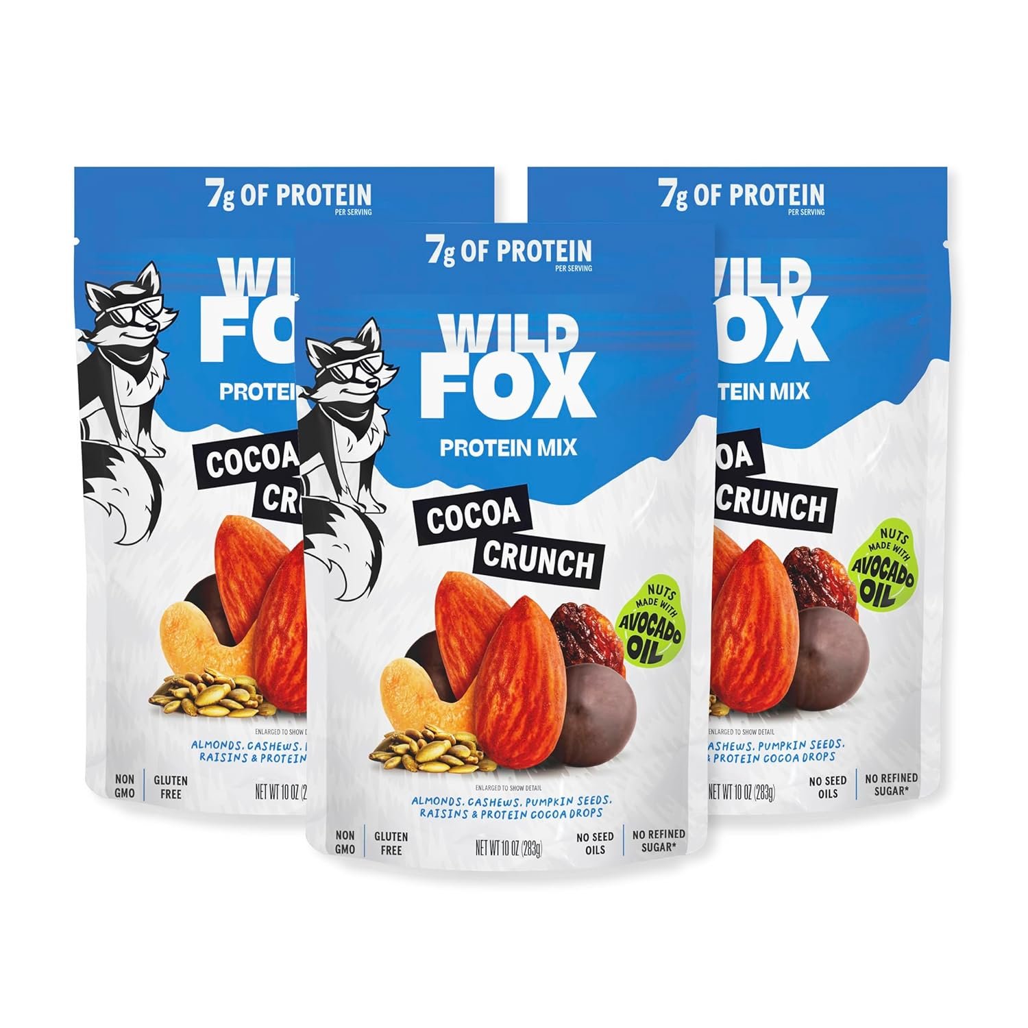 Wild Fox Trail Mix – Healthy Plant-Based Snack Made With Pure Avocado Oil And No Refined Sugar Or Seed Oils Ideal For Vegan Gluten-Free And Paleo Diets, Cocoa Crunch Protein Mix, 10 Ounce (Pack of 3)
