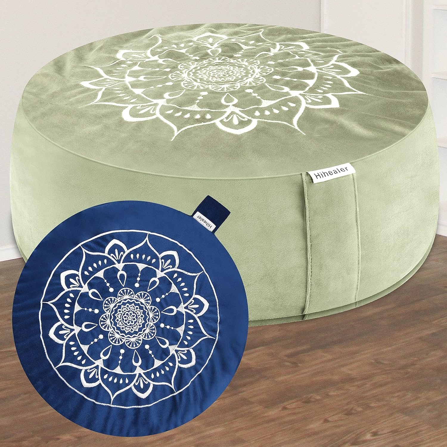 Hihealer Meditation Cushion, Traditional Tibetan Meditation Pillow Velvet Cover – Large Floor Cushion Seating for Adults – Yoga Buckwheat Bolster for Women、Moms
