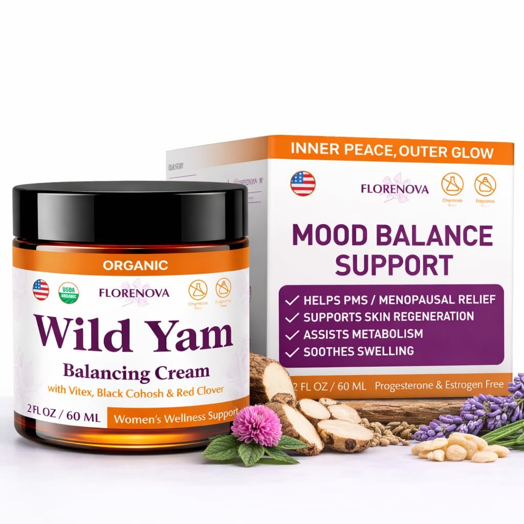Organic Wild Yam Cream for Women’s Midlife Wellness – Skin Nourishment & Emotional Stability – Wild Yam Cream Organic Formula with Black Cohosh, Vitex Red Clover, Vitamins, & Minerals – 2Fl oz