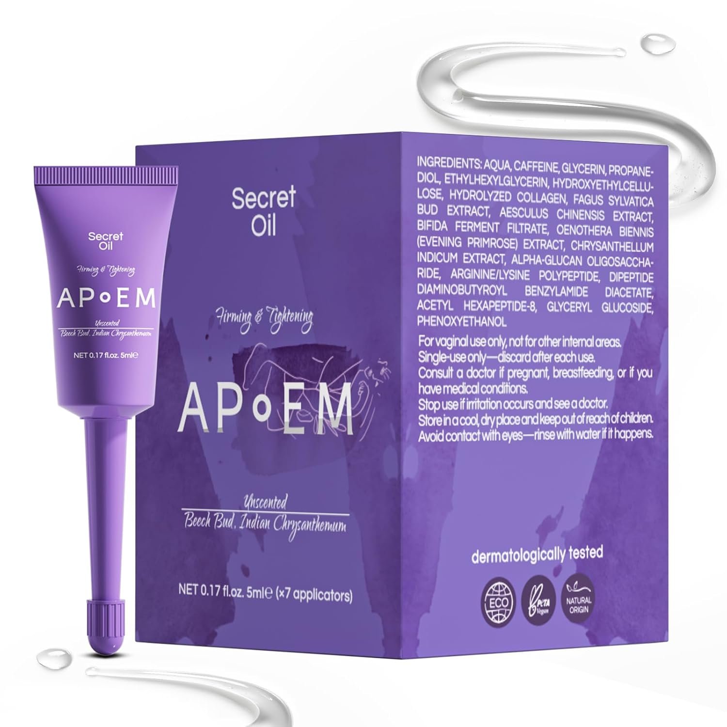 APoEM Feminine Firming Care Gel for Women | 1 Box x 7pcs | Botanical Hydration & pH-Balancing Formula | Intimate Moisturizing Support for Dryness | Single-Use Pre-Filled Tubes