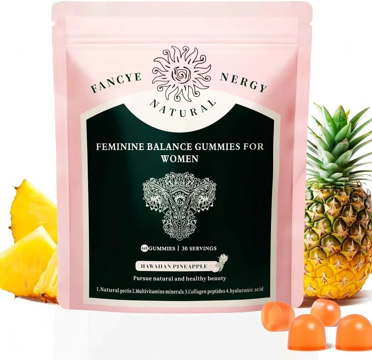 Premium Feminine Balance Gummies for Women – Hawaiian Pineapple Gummies for Women ph, Support Probiotic – Immune Health – Gluten-Free with Vegetarian Friendly – Vitamin C – 60 Count