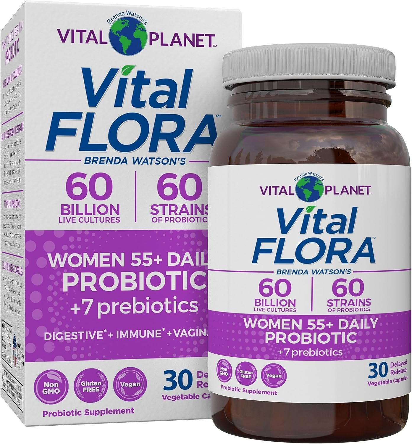 Vital Planet – Vital Flora Women Over 55 Daily Probiotic, 60 Billion CFU, Diverse Strains, Organic Prebiotics, Vaginal and Immune Support, Digestive Health Probiotics for Women 30 Capsules